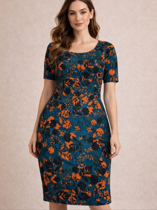 LuLaRoe Dresses & Skirts - LuLaRoe Teal Julia Dress with Orange and Black Floral Print Large